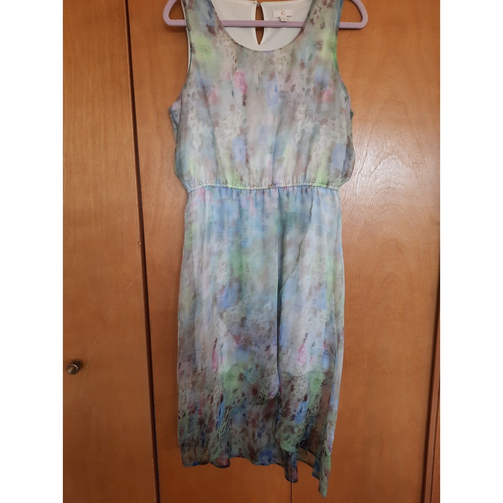 LC Lauren Conrad Watercolor Floral High-Low Dress Blue Green L 9801MD9247